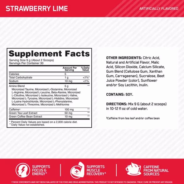 Optimum Nutrition ESSENTIAL AMIN.O. ENERGY® Strawberry Lime 0.6 lb (30 Servings) Sverige | 271BRNIVP