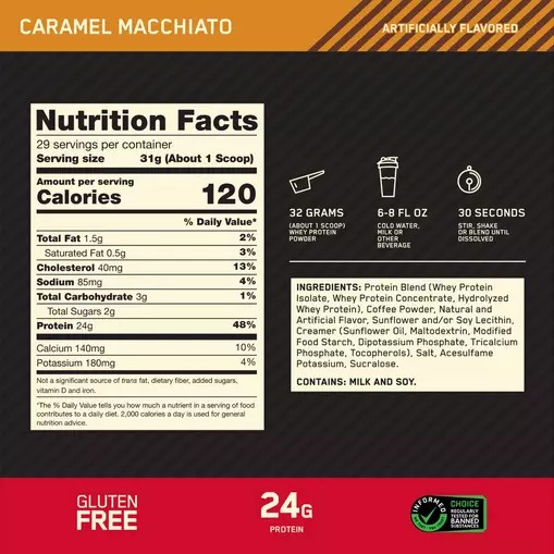 Optimum Nutrition GOLD STANDARD 100% WHEY™ *new* Caramel Macchiato 2 lb (28 Servings) Sverige | 318EZMFGB