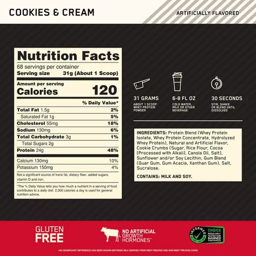 Optimum Nutrition GOLD STANDARD 100% WHEY™ Cookies & Cream 5 lb (68 Servings) Sverige | 904JBUNIW