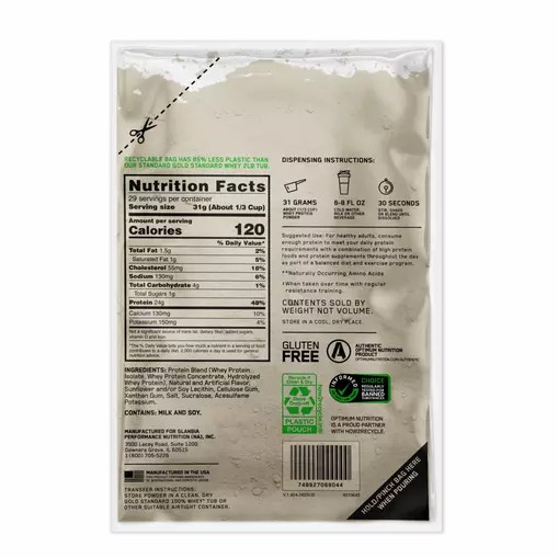 Optimum Nutrition GOLD STANDARD 100% WHEY™ Recyclable Refill Bag Vanilla Ice Cream 2 lb (29 Servings) Sverige | 157ZJECSG
