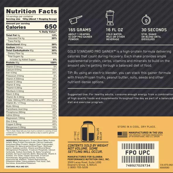 Optimum Nutrition Gold Standard Pro Gainer Vanilla 2.27kg Sverige | 380GKOINF